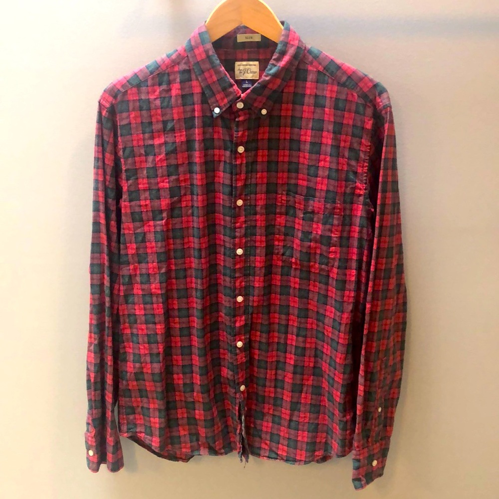 Red and green JCrew dress shirt